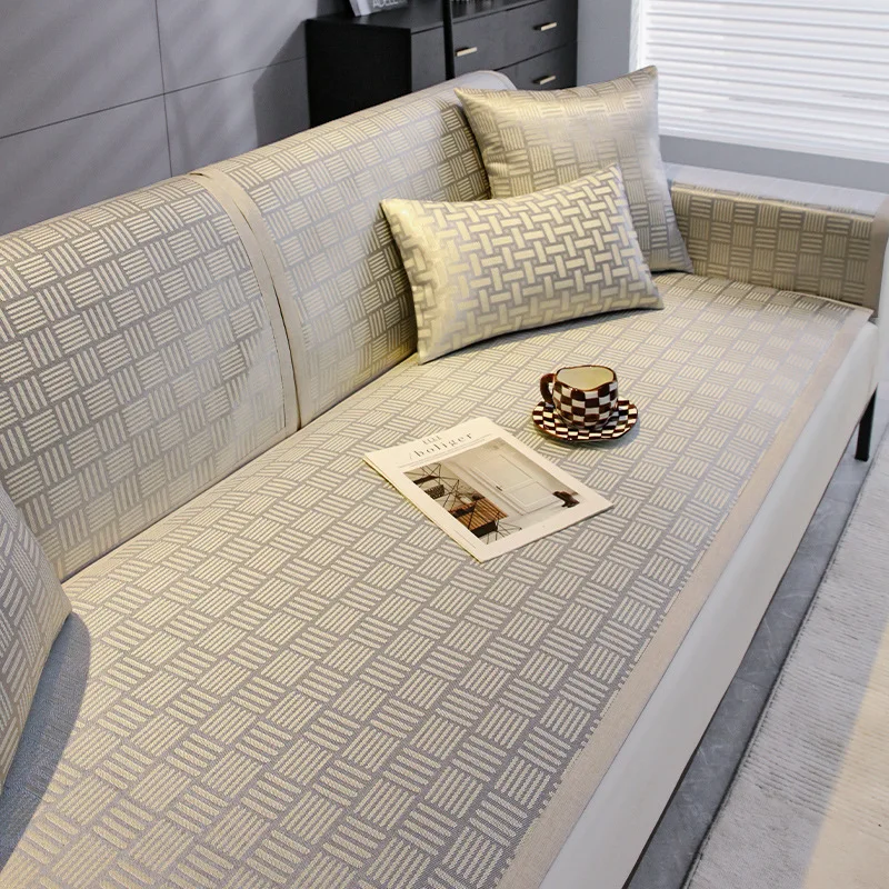 Black technology ice silk sofa cushion summer mat cushion 2022 new anti-slip sofa cover light luxury wind dust cover cloth