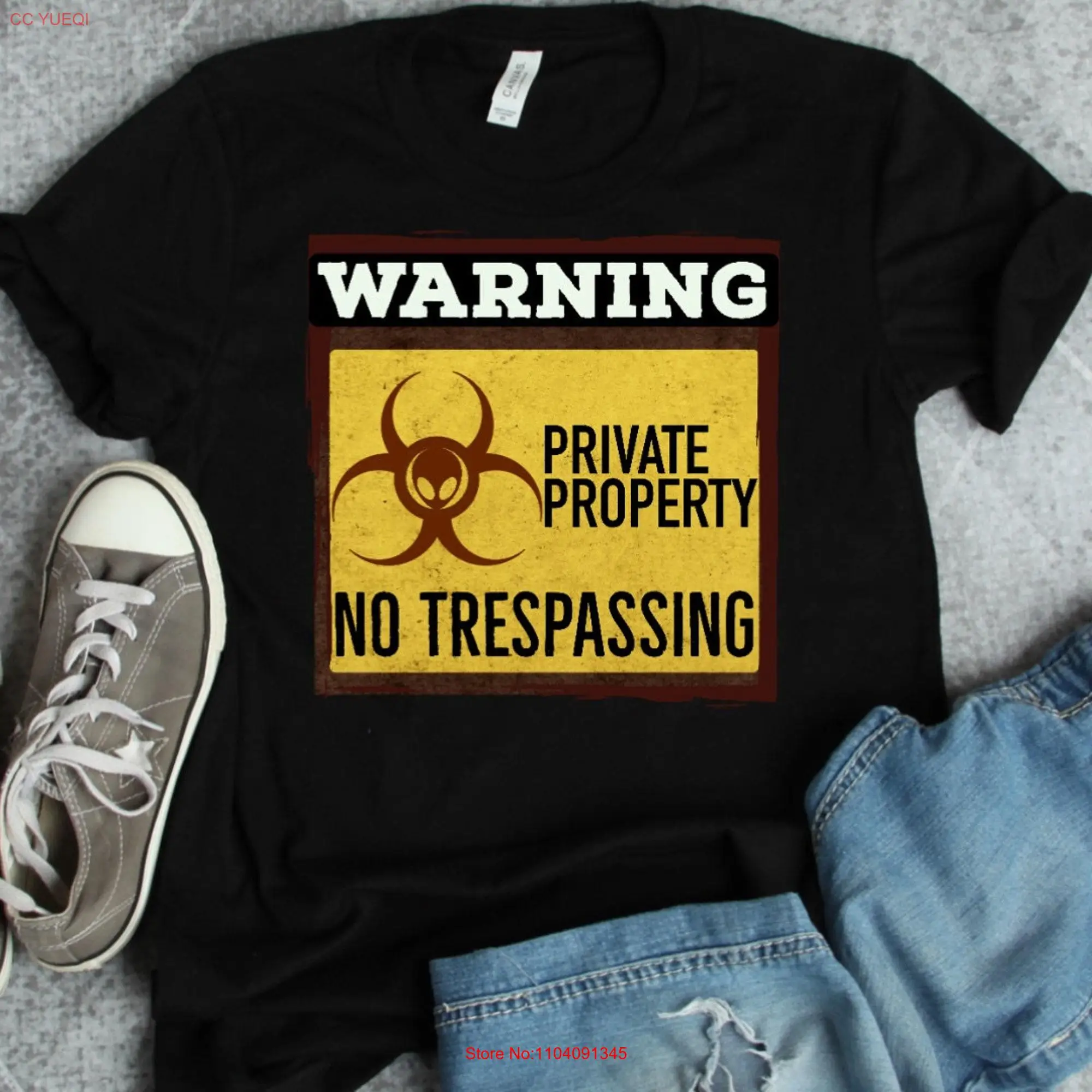 Skinwalker Ranch Warning Private Property Danger Alien No Trespassing Sign paranormal T Shirt long or short sleeves