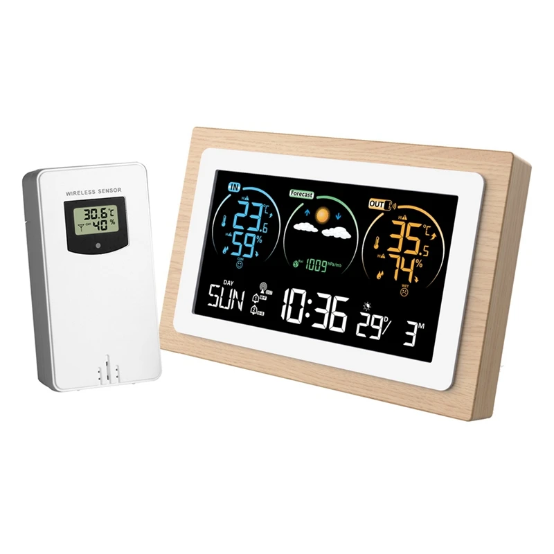 Smart Weather Station Barometer Clock Indoor Outdoor Temperature Humidity Meter Weather Forecast