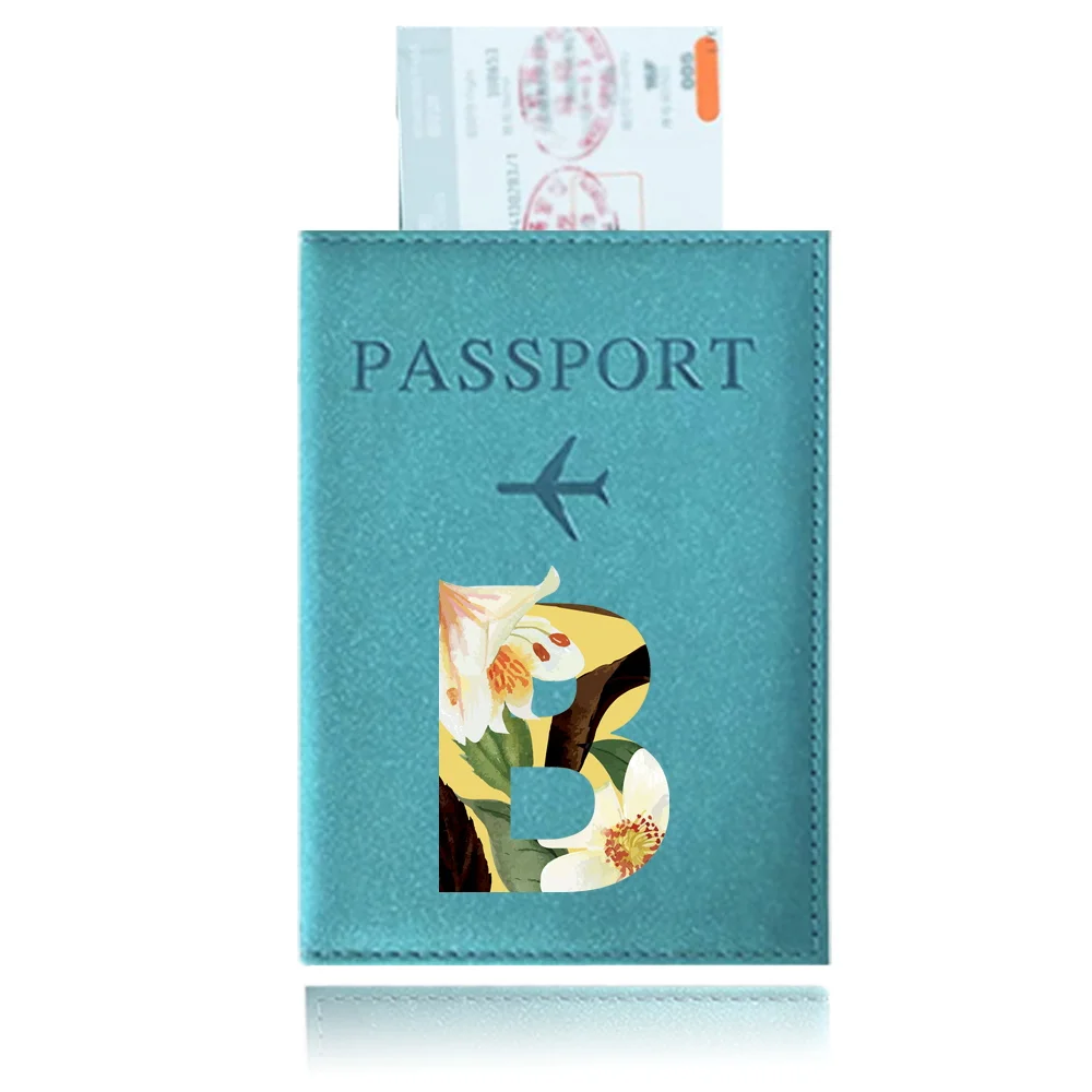 Passport Cover Blue Color Pu Passport Waterproof Case Wallet Business Credit Card Documents Holder Print Floral Series