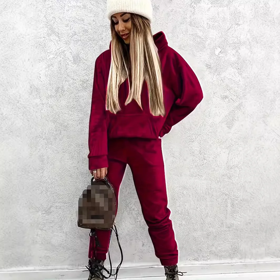 女性スポーツスーツフード付きスウェットシャツパンツ 2 ピースセットポケットパーカートップズボン衣装スポーツウェア秋冬トラックスーツ