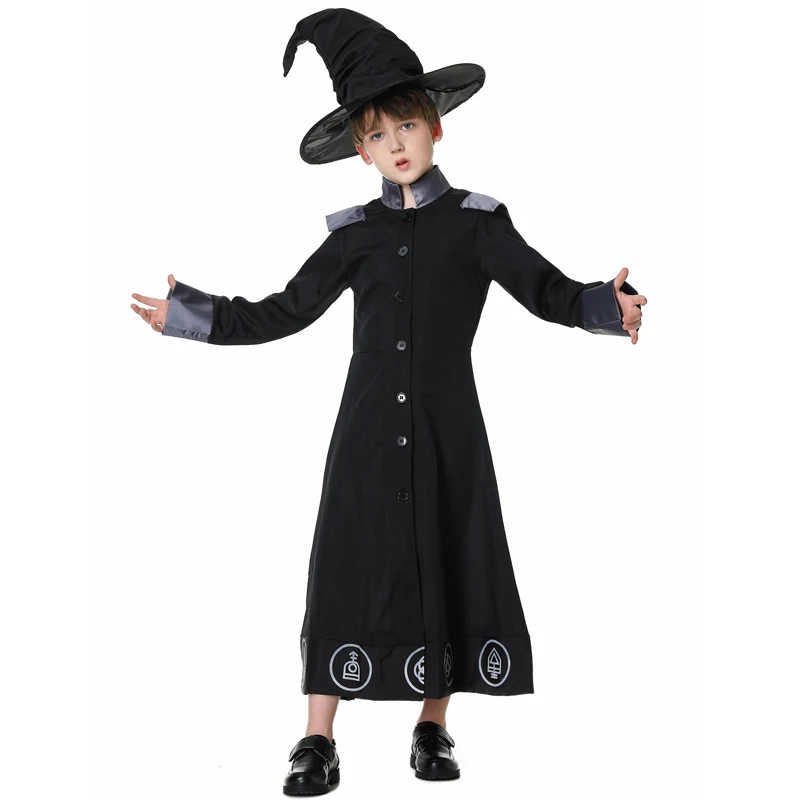 

Dark Sorcerer Medieval Warlock Costume Halloween Party Role Play Easter Purim Kids Boys Cosplay Carnival Wizard Sorcerer Robe