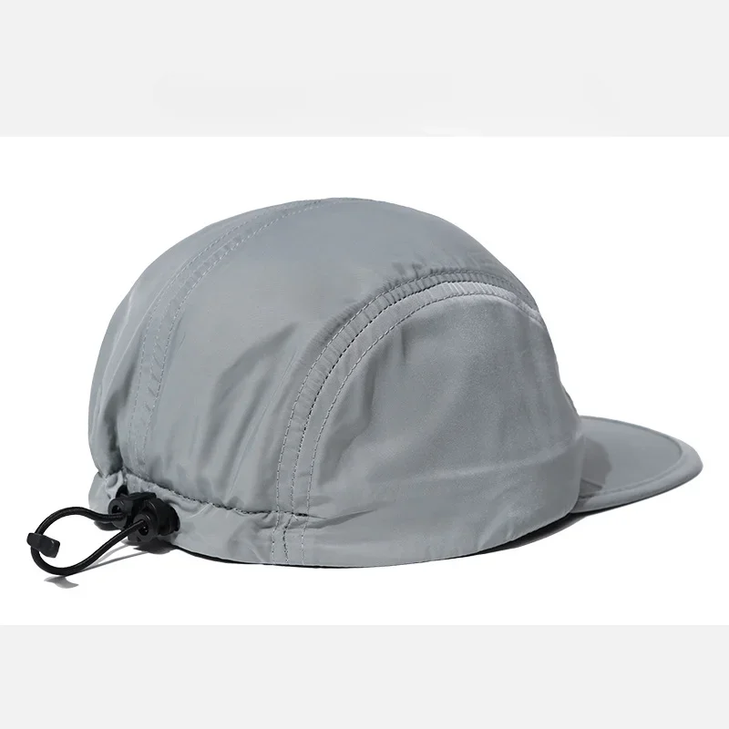 New Drawstring Adjustable Flat Brim Shading Baseball Cap Sun Protection Solid Color Korean Version Soft Top Men Snapback Dad Hat