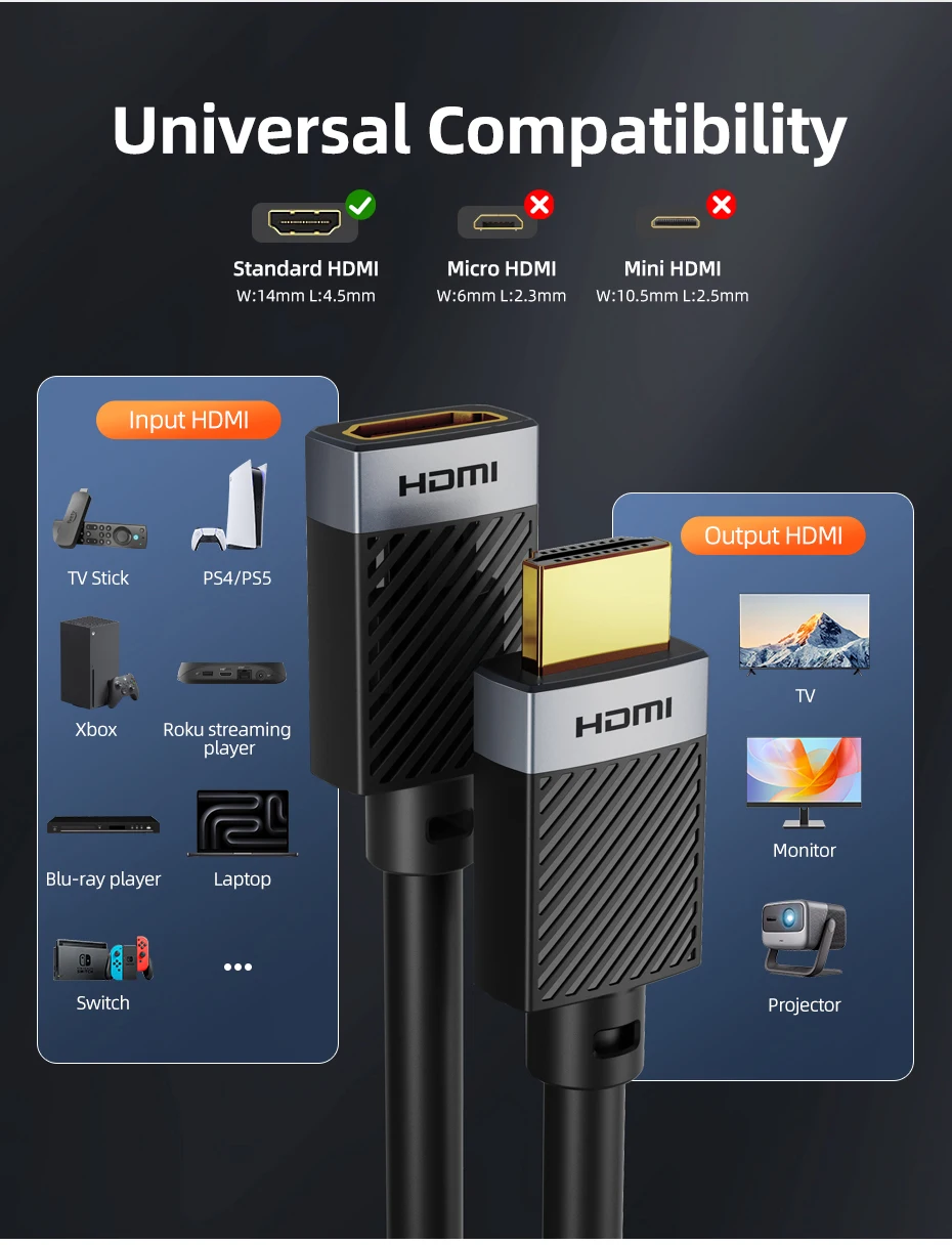 CABLETIME HDMI-Verlängerungskabel 4K 60Hz HDMI 2.0 Adapter Stecker auf Buchse HDMI-Kabel für Switch PS4/3 TV-Box Laptop Projektor HDMI – Detail 9