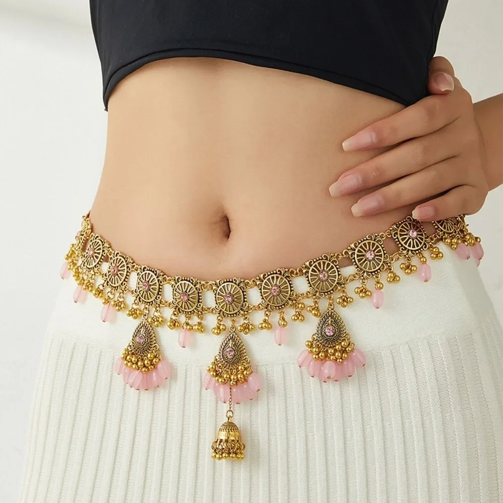 Fashion Beads Tassel Belly Chain Bell Pendant Adjustable Ethnic Style Belt Jewelry Long Body Chain Gift