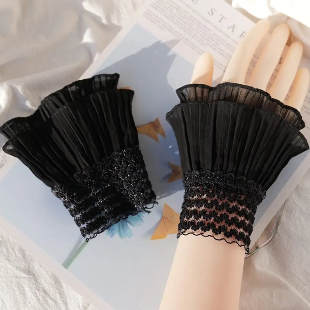 Guantes universales para suéter, cubierta de cicatriz decorativa, manga falsa, puños de encaje, volantes, manga de codo, puños desmontables, 1 par