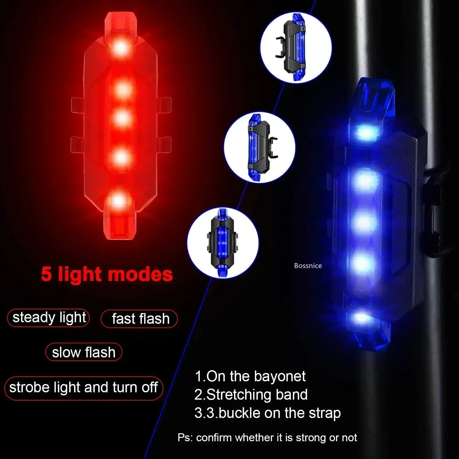 1Pcs Bicycle Light Waterproof Rear Tail Light LED USB Style Rechargeable or Battery Style Bike Cycling Portable Light