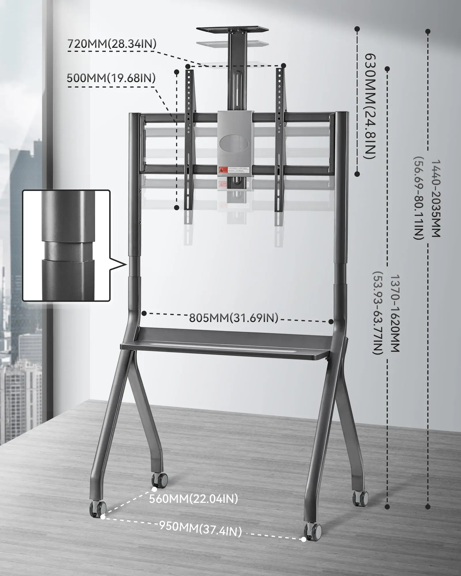 اللوحات الذكية عربة اللوحة الذكية القابلة للتعديل لقاعدة لف متنقلة للسبورات البيضاء مقاس 42 إلى 75 بوصة مع عجلات قفل آمنة