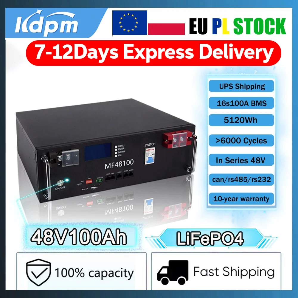 

Brand New LiFePO4 48V 100Ah Battery Pack 5kwh Built-in 16S 100A BMS RS485 CAN Cell Pack For Solar System Home Energy Storage Van