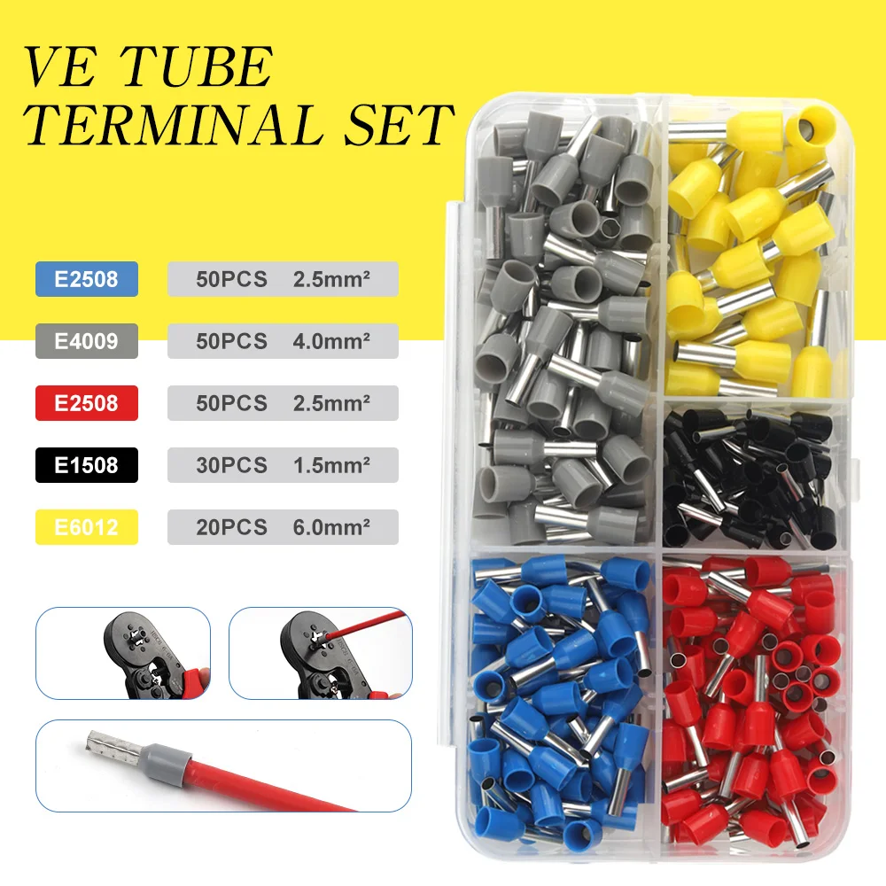 

200-800PCS VE Tube Terminal Kits Quick Wiring Insulated Ferrule Crimp Terminals Boxed Set Multiple Color Options A/B/D Type 300V