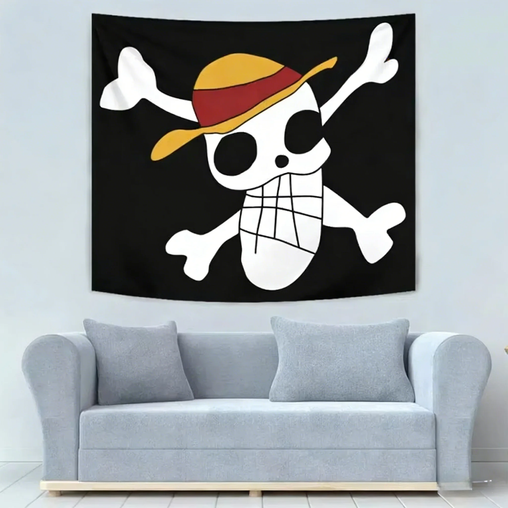 Luffy Zeichnung Strohhüte Jolly Roger One Piece Tapisserie Anime Wanddekoration Banner Hintergrund Party Dekor Wohnheim Geschenk Stoff Wohnzimmer