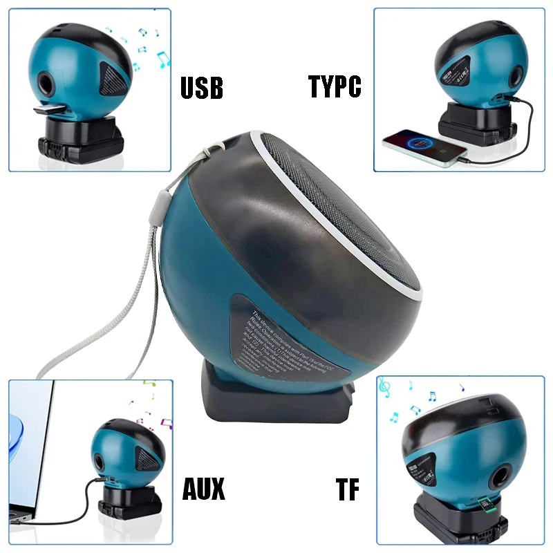 

Portable Wireless Speaker Supports Bluetooth 5.3 High-Definition Sound Quality For Makita/DW/Milwaukee/Bosch 18V-20V Batteries