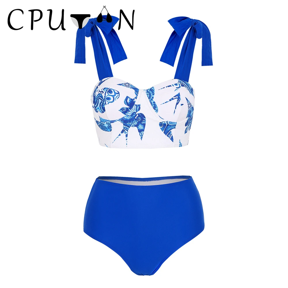 CPUTAN Sexy High Waist Push Up Bikini Set 2024 Sexy Women Floral Swimsuits Swimwear Ladies Summer Brazilian Tankini Beachwear