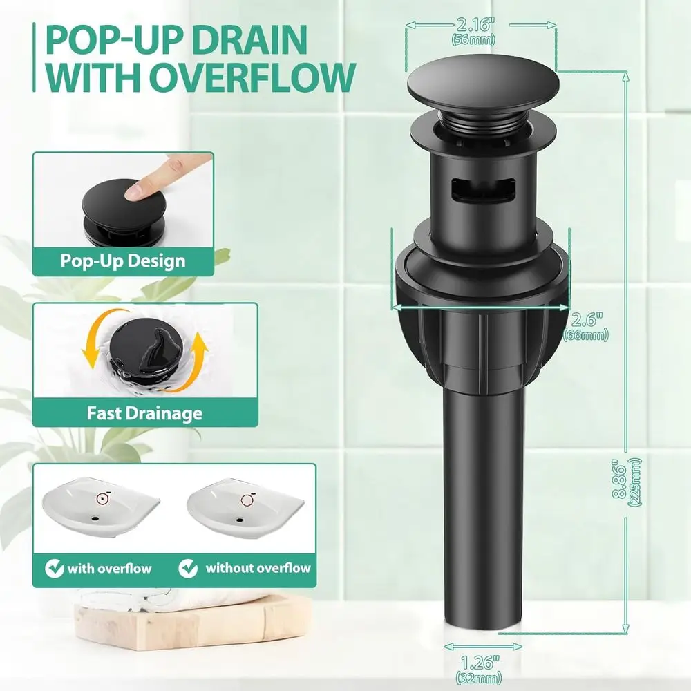 صنبور بمقبض واحد من الفولاذ المقاوم للصدأ باللون الأسود غير اللامع الحديث مكون من 1 أو 3 فتحات مع لوحة سطح السفينة لحوض RV واستنزاف منبثق