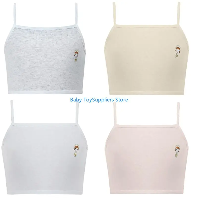 

R1WF Children's Cotton Camisole Bra Soft and Stretchy Teens Tube Top Solid Color
