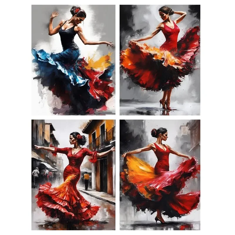 5D Diamond Painting Dancing Woman 5D Rhinestone Art DIY Diamond Embroidery Red Dress Lady Full Portrait Dimond Painting Mosaic