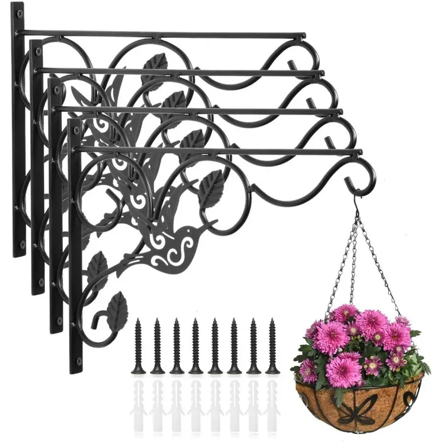 

Кронштейн для подвесных растений, 4 шт., 12-дюймовые настенные крючки для кашпо с железными винтами в комплекте, декоративные подвесы для растений, для кормушек для птиц, Wi