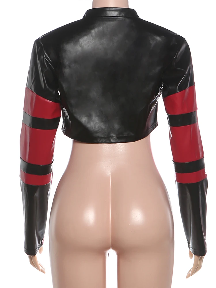 Seltsame Puss PU Crop Jacke Frauen Patchwork Trend Zip Button Wild Sexy Hottie Hipster Grundlegende Straße Mitternacht Clubwear Uniform Mantel