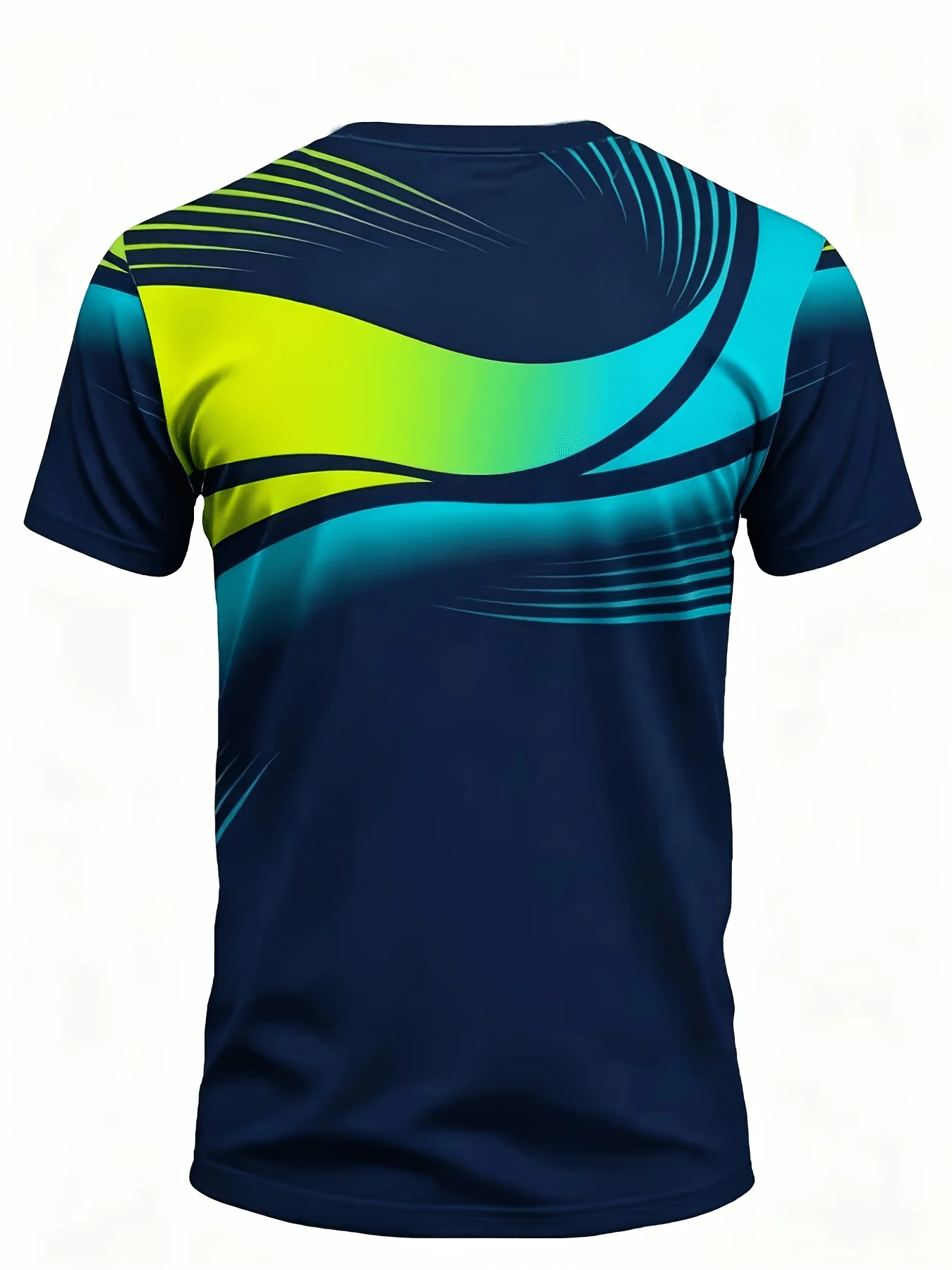 Men High Elastic Quick Dry Sports Compression Shirt Gradient Curve Line Print Short Sleeve Gym Running Training Workout Top