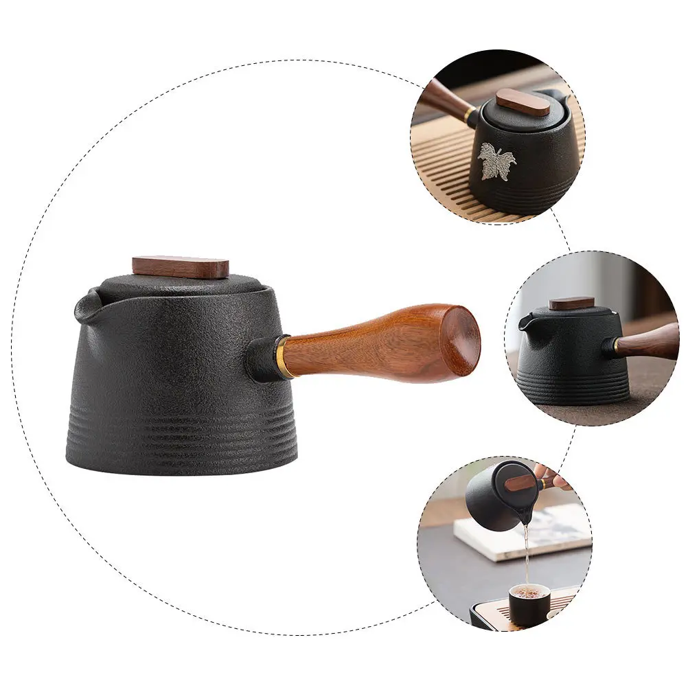 

1Pcs Black Pottery Classic Tea Pot Retro Size Smooth Texture Elegant Decorative Teaware Hand-Painted Pot Elegant Teapot