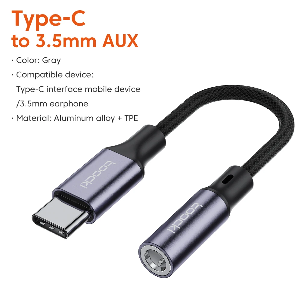 Toocki Type C naar 3,5 mm oortelefoonaansluiting AUX USB C-kabel Hoofdtelefoonadapter 3,5 jack audiokabel voor Huawei P20 Xiaomi Mi 13 Samsung