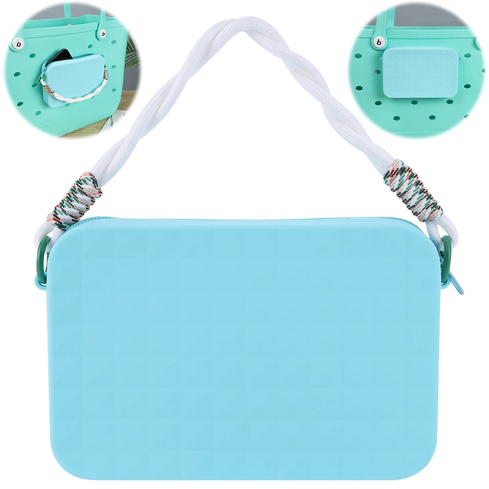 Pochette de rangement en Silicone, sac de rangement de cosmétiques avec lanière, portefeuille à fermeture éclair, grande capacité pour sac Bogg