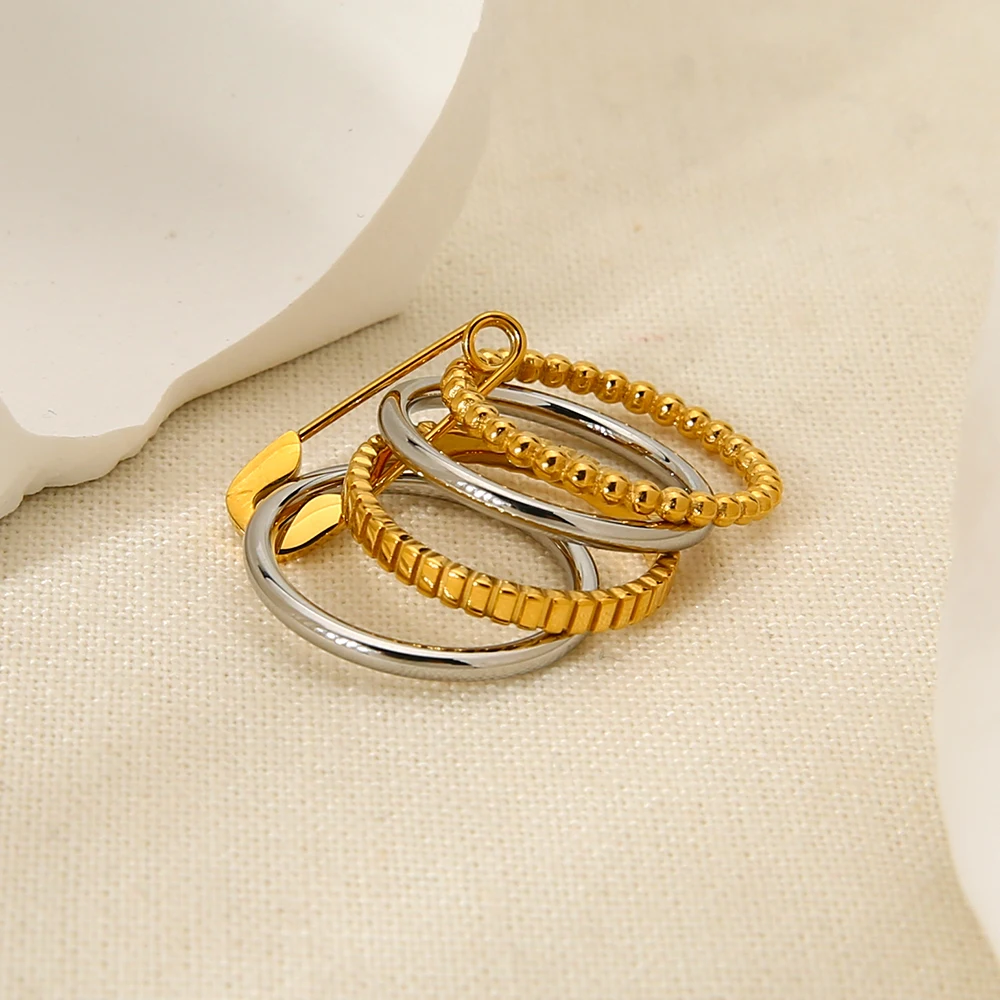 

Stylish Paperclip Safety Pin Rings 18K Gold Plated Stainless Steel Stackable Rings for Women Minimalist Boho Chic Jewelry