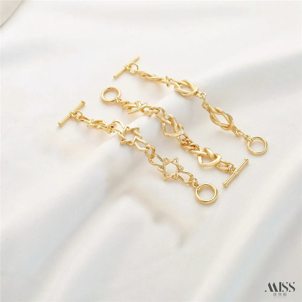 

14K Gold-wrapped Peach Heart Hexagram Knotted Chain OT Buckle End Connection Buckle DIY Bracelet Accessories