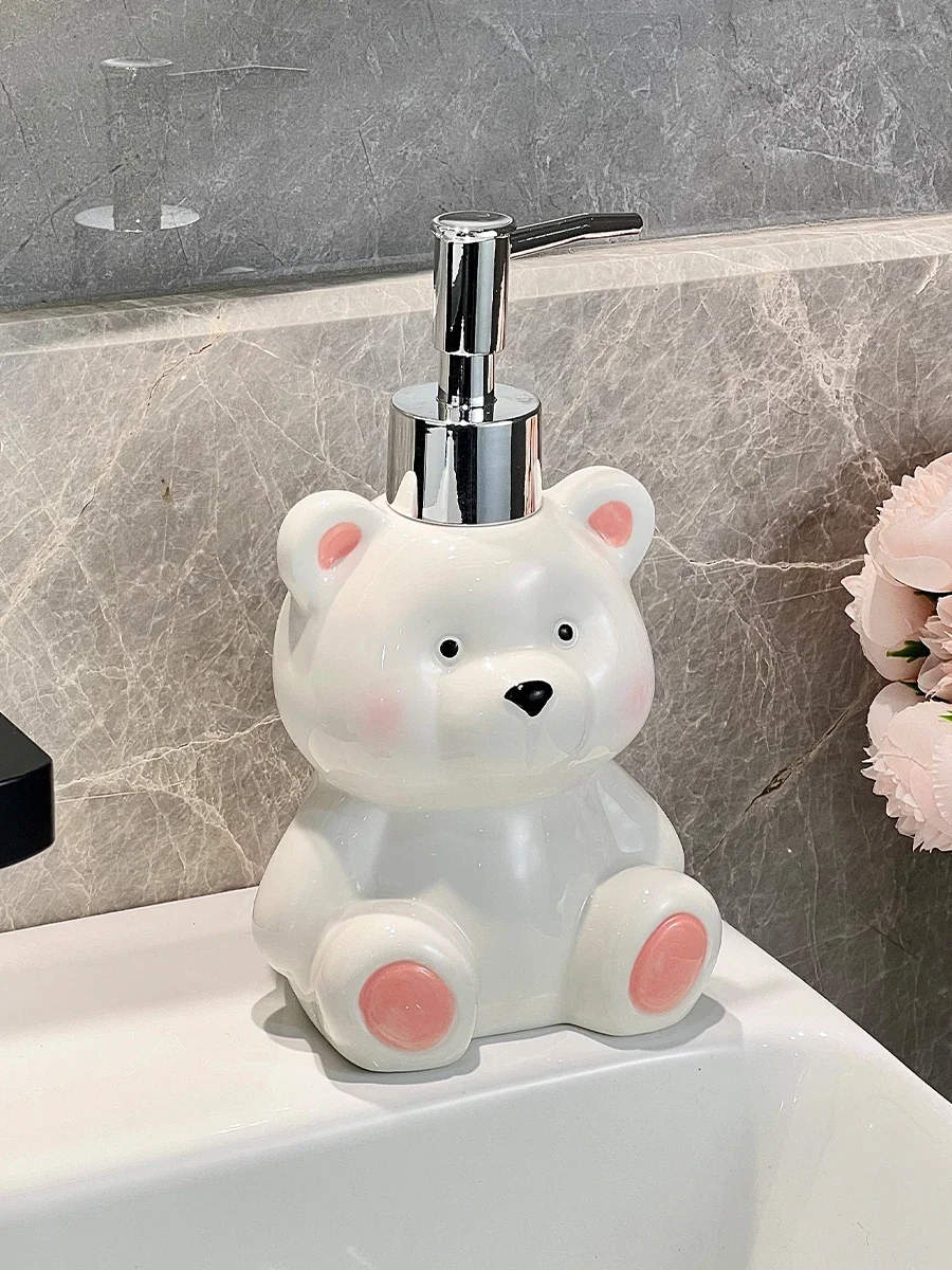 

Ceramic teddy bear hand sanitizer press bottle bathroom shampoo and shower gel dispenser bottle bathroom soap dispenser