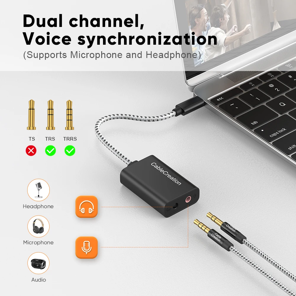 CableCreation USB Type C External Sound Card Type C to 3.5mm Audio Jack Stereo DAC 2 IN 1 USB C Microphone Adapter for Laptop