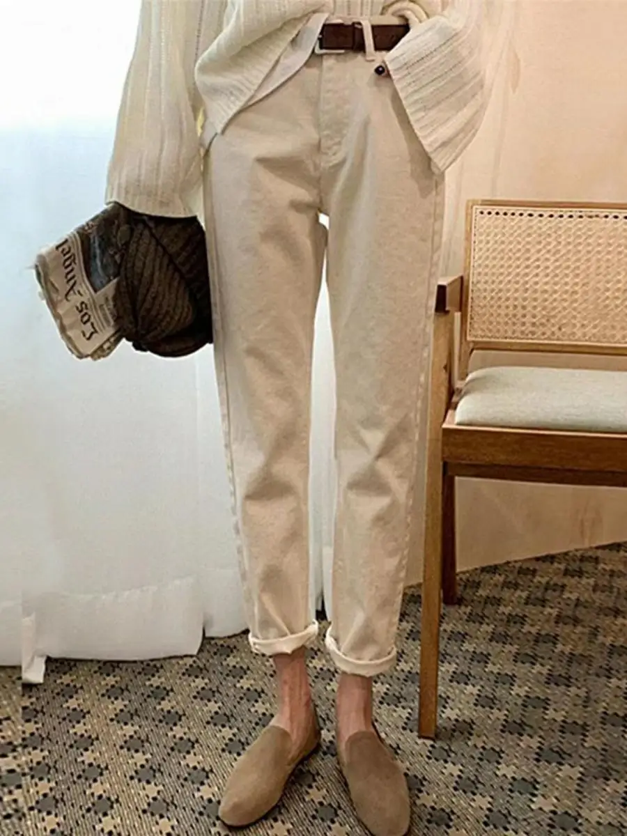 

Женские джинсы с высокой талией, осень-зима, новые свободные прямые брюки Nectarine, брюки Harlan Dad, универсальные повседневные брюки...