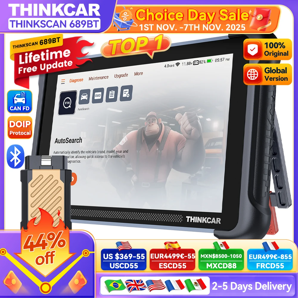THINKCAR THINKSCAN 689BT OBD2 диагностический инструмент пожизненное бесплатное обновление DOIP CANFD двунаправленное кодирование ЭБУ активный тест 34 сброса автосканер
