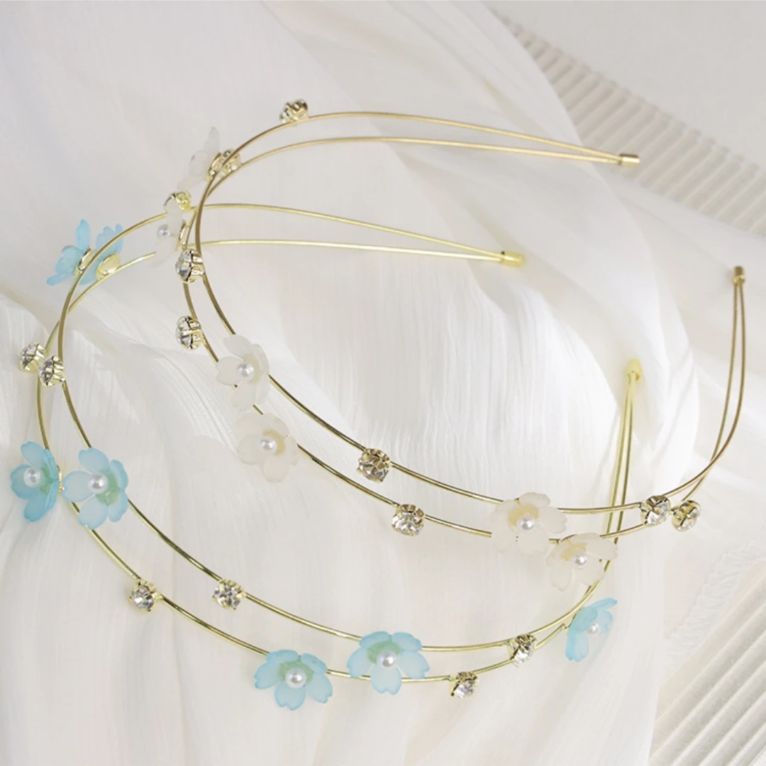 Flower Pearl Headband Floral Double Layer Hairband Shiny Hair Band Elegant Hair Hoop Accessories For Weddings Everyday Look