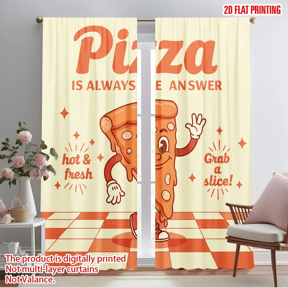

2pcs 2D flat printing Curtain Pizza Slice Retro Cartoon Polyester Without Electricity 0 Perfect for New Year and Carnival Party