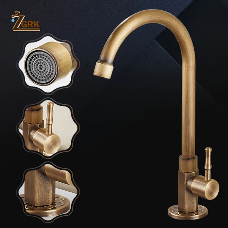 Faucet Kitchen Single Cold Water Faucet Copper Antique Style Kitchen Taps 360 Swivel Balcony Outdoor Sink Faucet