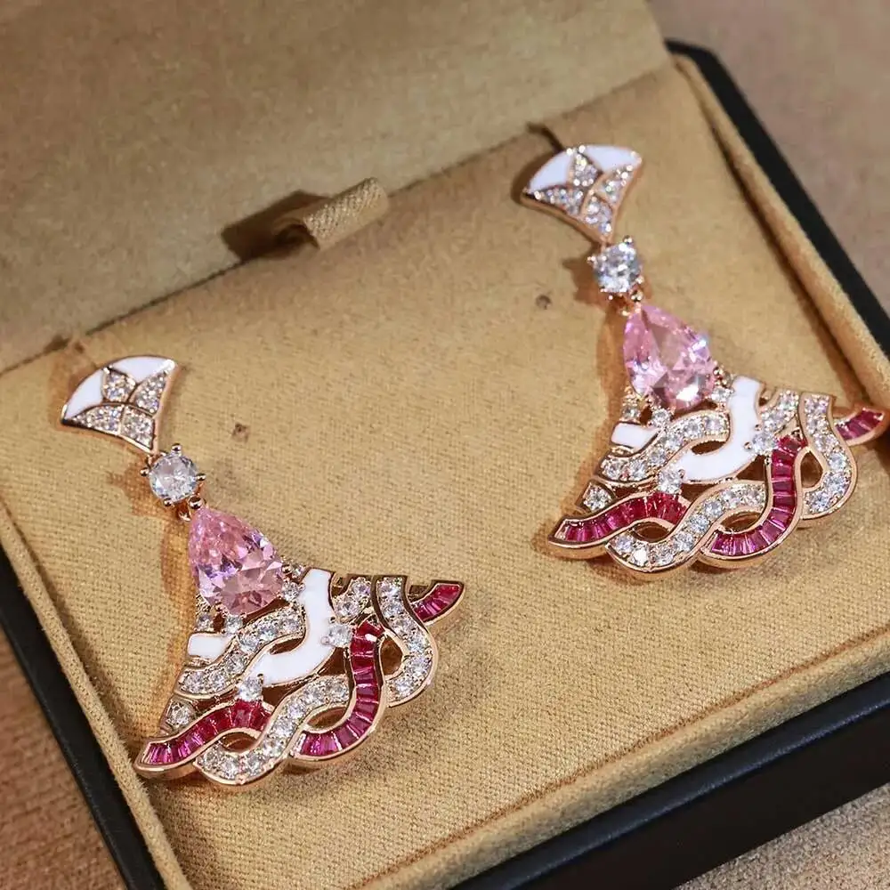 Luxury Wedding Bridal Earrings Pink Women's Exquisite Jewelry Charm Accessories Sweet Gifts Exquisite Fashion party