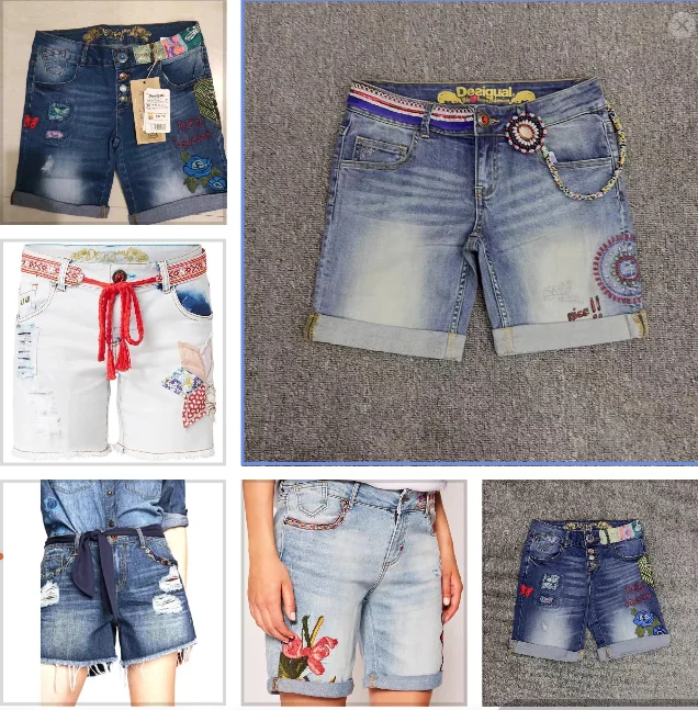 Foreign trade Spain original single summer new fashion embroidery holes exquisite ladies denim short