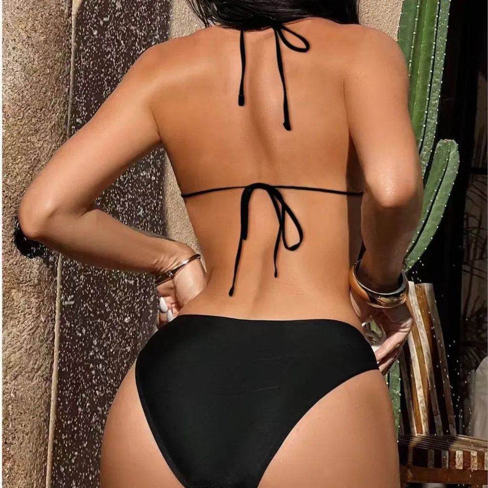 Women's Swimsuit One-piece Hollow Out Backless Bikini Neck Halter Solid Color Beachwear Bodycon simple Style Temperament Trendy