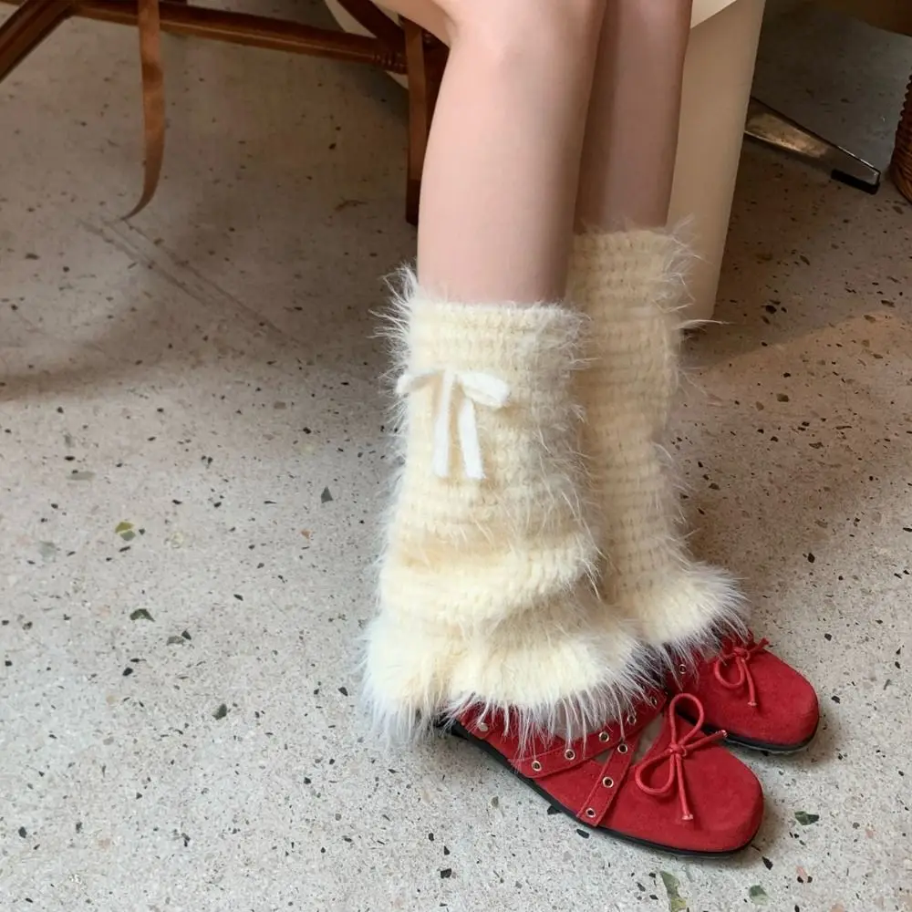 

Solid Color Y2K Lace Up Leg Warmers Flare Loose Knit Banding Leggings Sweet Ballet Hosiery Knee High Socks Winter
