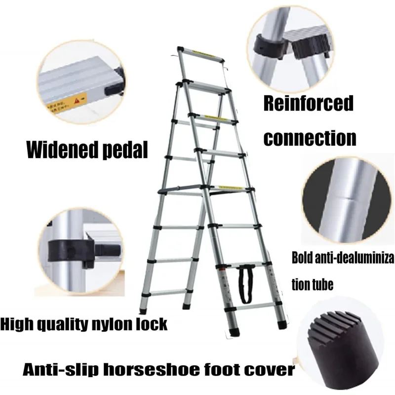 Step Ladder 6 Step Extension Ladder A-Frame Ladders 6.4FT Rubber Foot Telescoping Ladder Herringbone A-Ladder Lightweight Heav