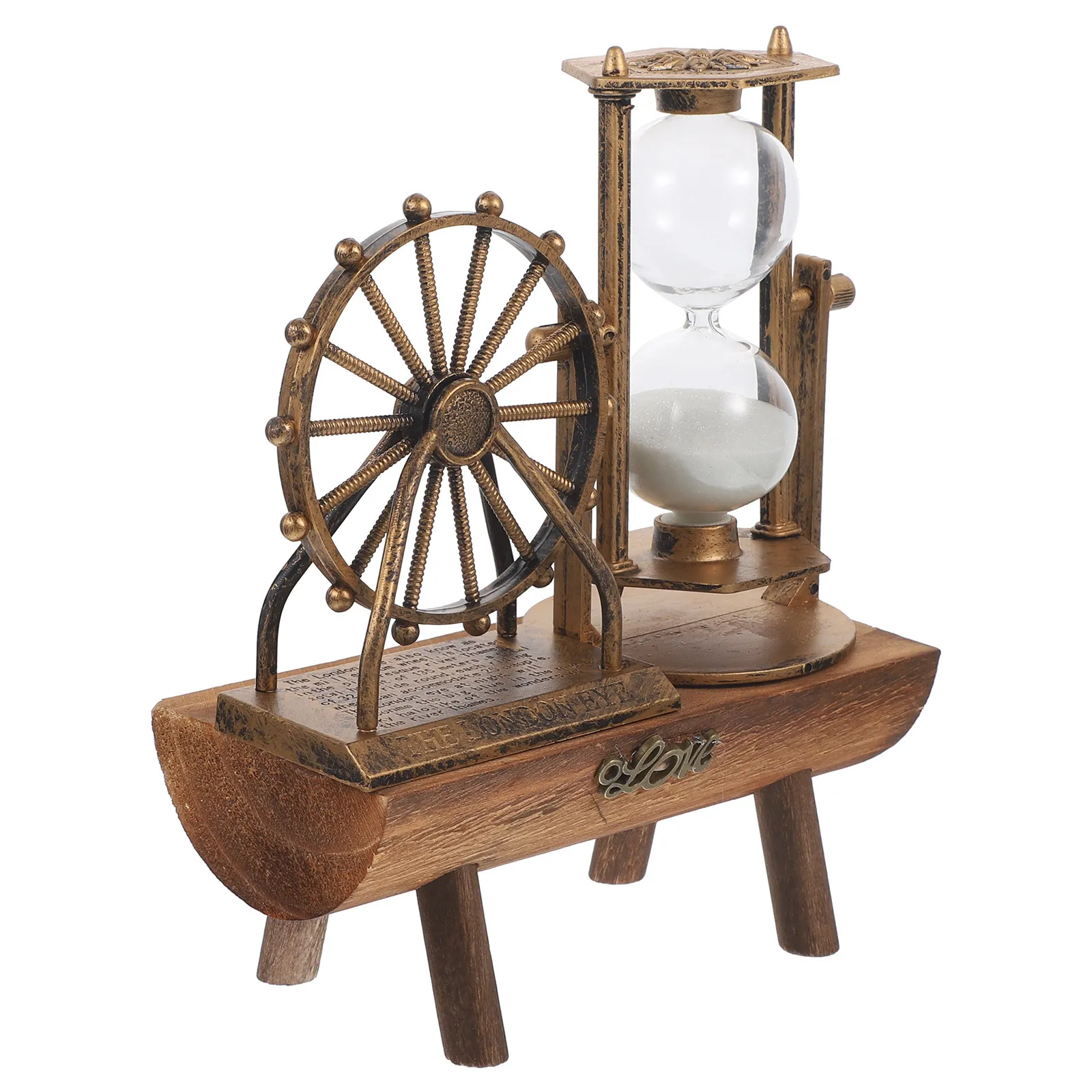 Retro Wooden Sand Clock Desktop Decor Hourglass Ornament Exquisite Crafted Ferris Wheel Design Vintage Home Office Living Room