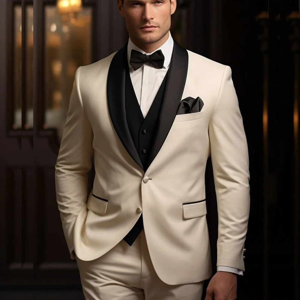 

Gentlemen Suits for Men Luxury 3 Piece Jacket Pants Vest Full Sets Single Breasted Black Shawl Lapel Blazer High Quality Costume