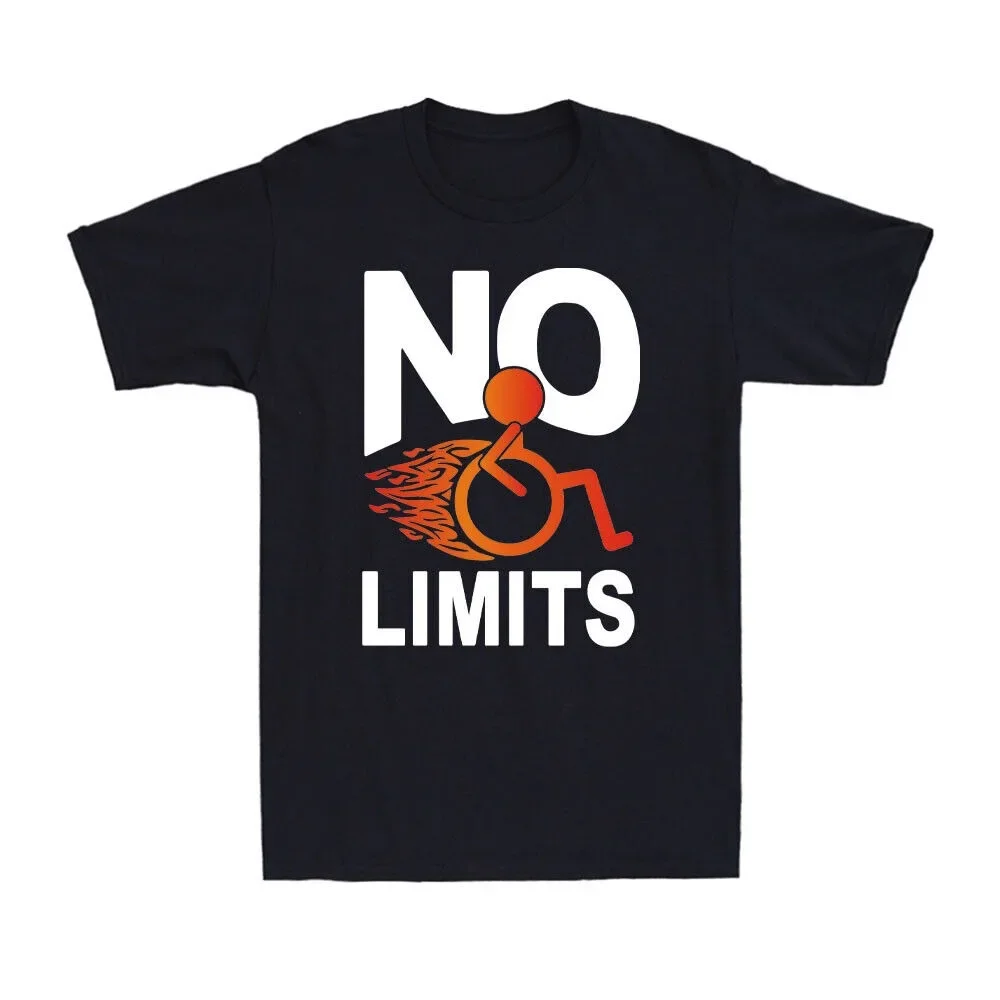 2024 Funny No Limits Wheelchair Shirt Inspirational Handicap Wheelchair Humor Men's Summer High Quality T-Shirt