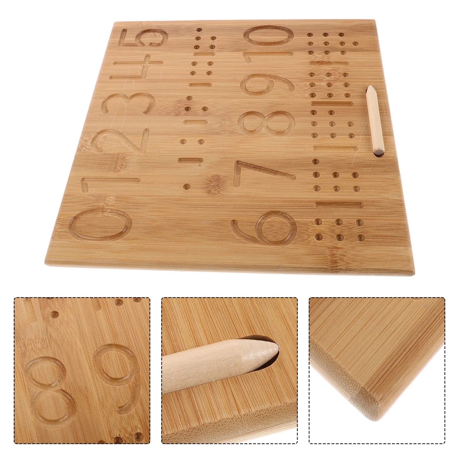 

Двусторонняя доска для письма из бамбука с углублениями для дошкольников: тренировка написания цифр и почерка, многоразовая