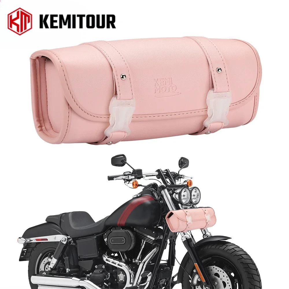 Universal Motorcycle Front Fork Bag Leather Roll Motorcycle Barrel Bag Handlebar Sissybar Tool Bags for Sportster Dyna Saddlebag