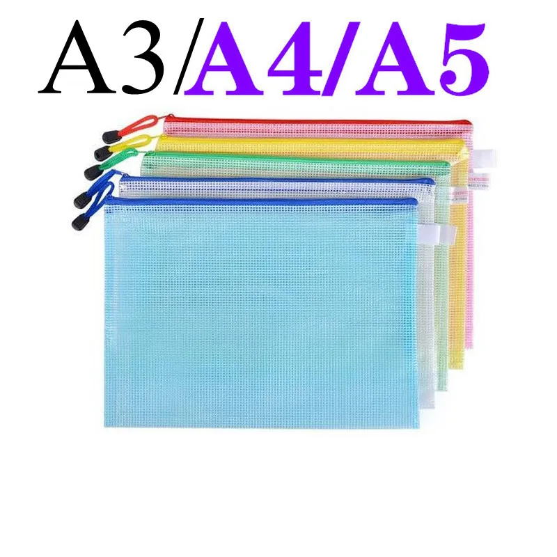 1Pcs Mesh Zipper Pocket Folders A3 A4 A5 A6 Waterproof Pvc Document Bag for Pouch Filing Stationery Organizer Office Metting Sup