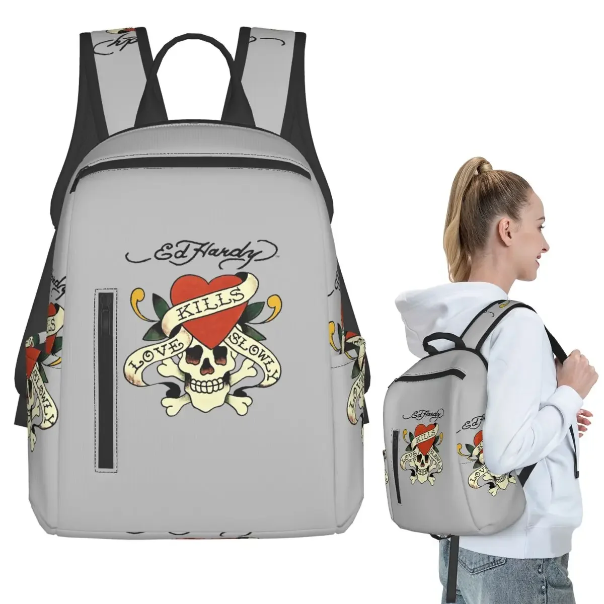 Ed Hardy Love Kills Slowly Backpack Student BookBag Kids School Bag Computer Shoulder Bags Men Women
