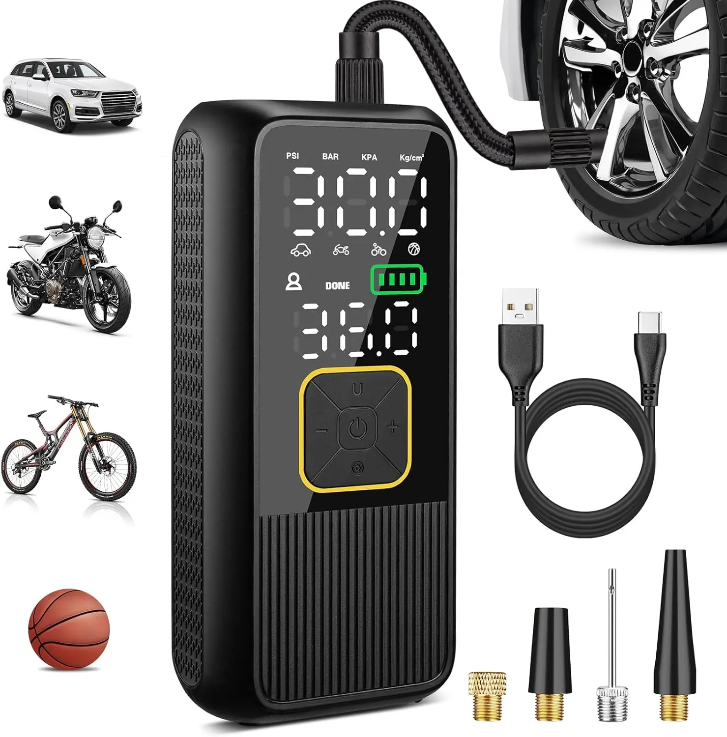 

Portable Tire Inflator 150PSI Smart Air Pump with Digital Gauge for Car, Bike, Motorcycle, Balls