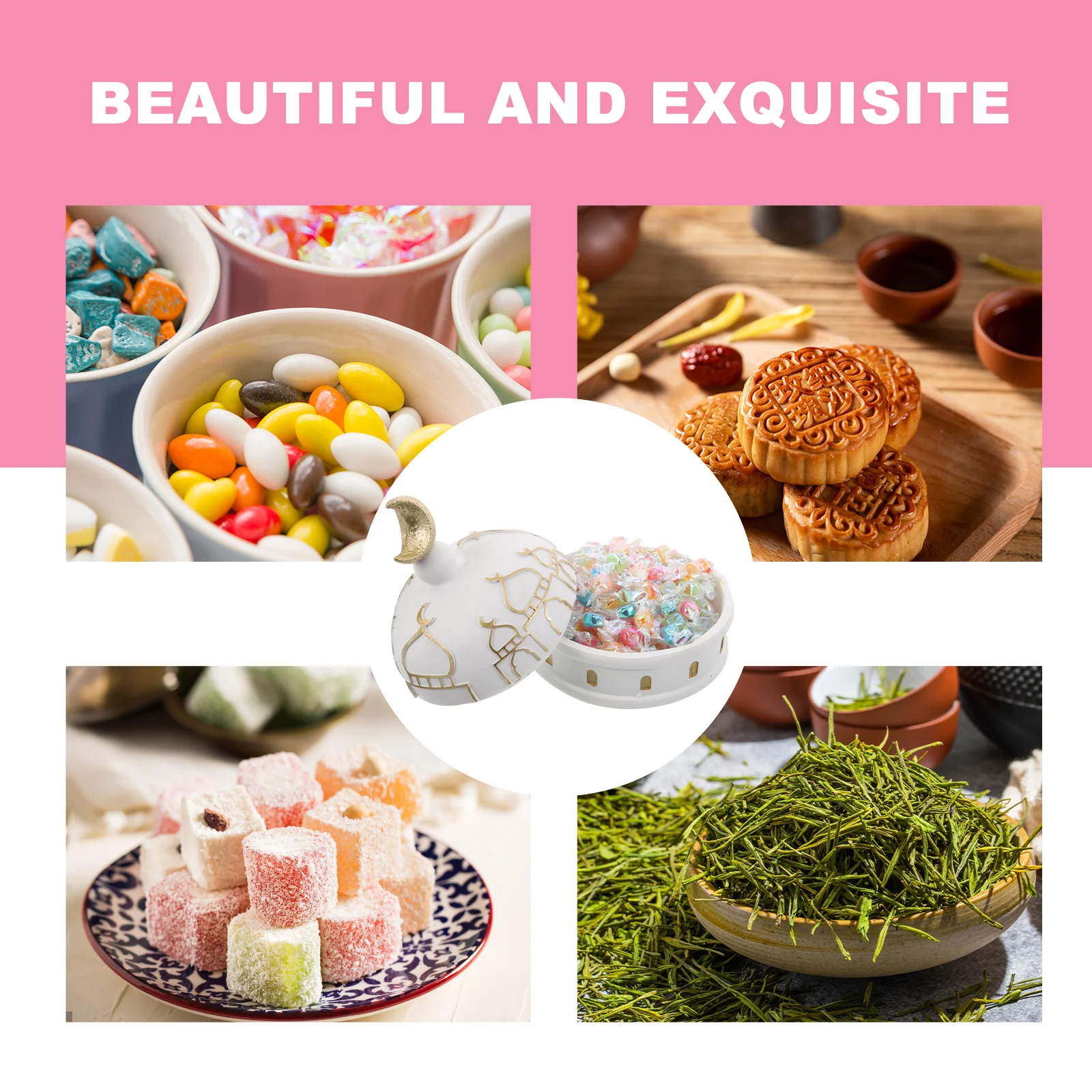 جرة حلوى رمضان مع غطاء عيد مبارك وجبات خفيفة صندوق حاوية طبق عربي وعاء السكر طبق تقديم الحلوى صينية الحفلات راتنج الشرق الأوسط #2