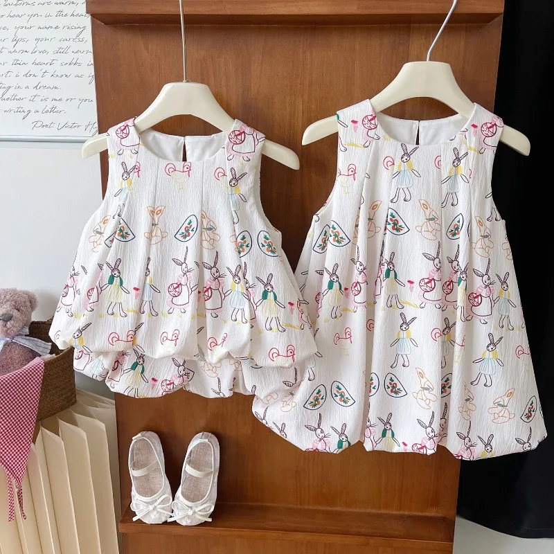 Girls Suits Summer Sleeveless Cartoon Vest Shirt+Shorts Fashion Korean Girls Dress Baby Girl Dress Kids Clothing Sets 2-7Yrs